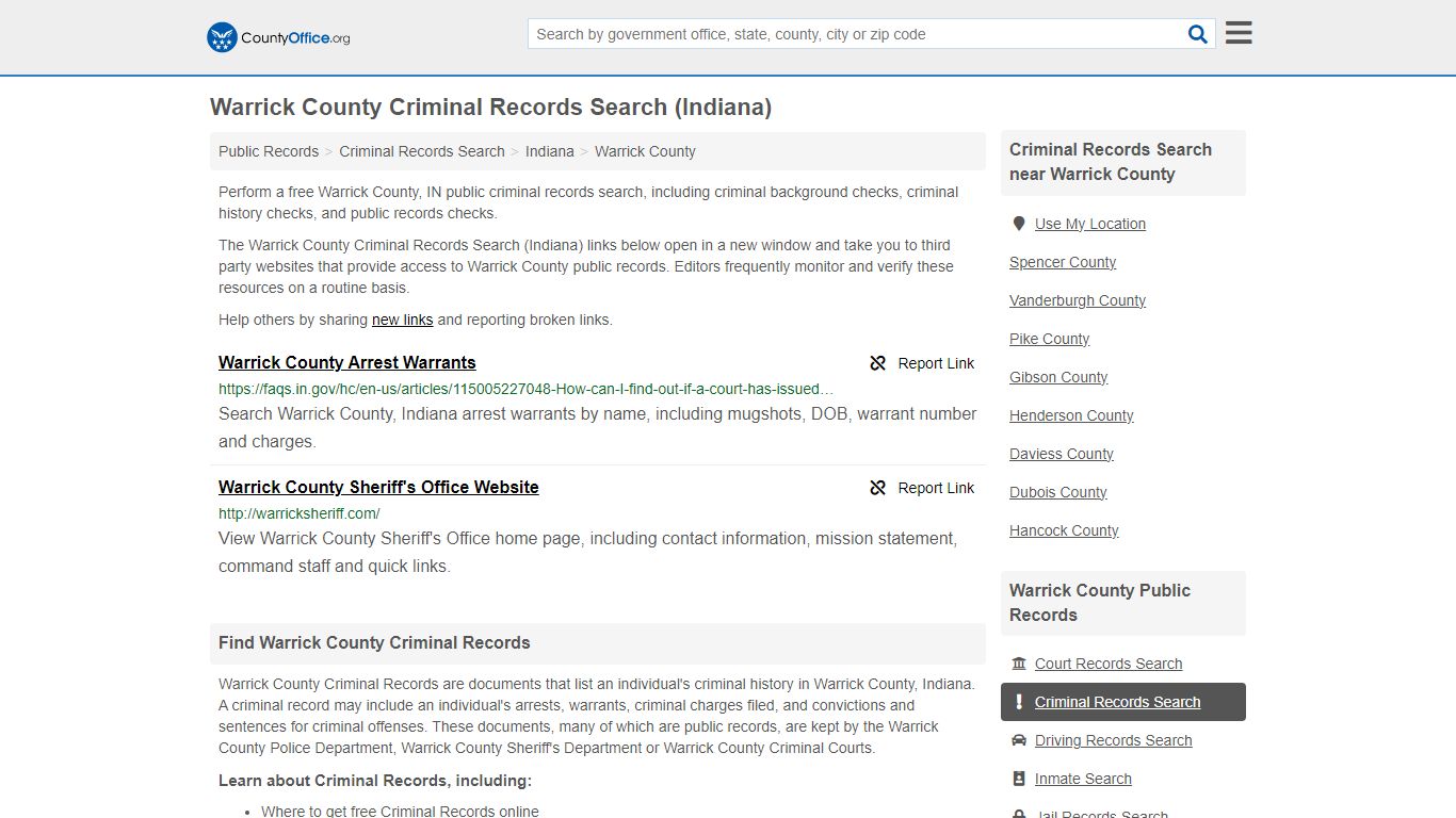 Warrick County Criminal Records Search (Indiana) - County Office